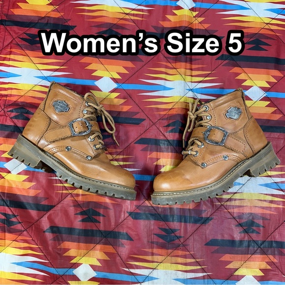 Harley Davidson Women's Size 5 Brown Leather Motorcycle Biker Boots 82085 Buckle - Picture 1 of 8